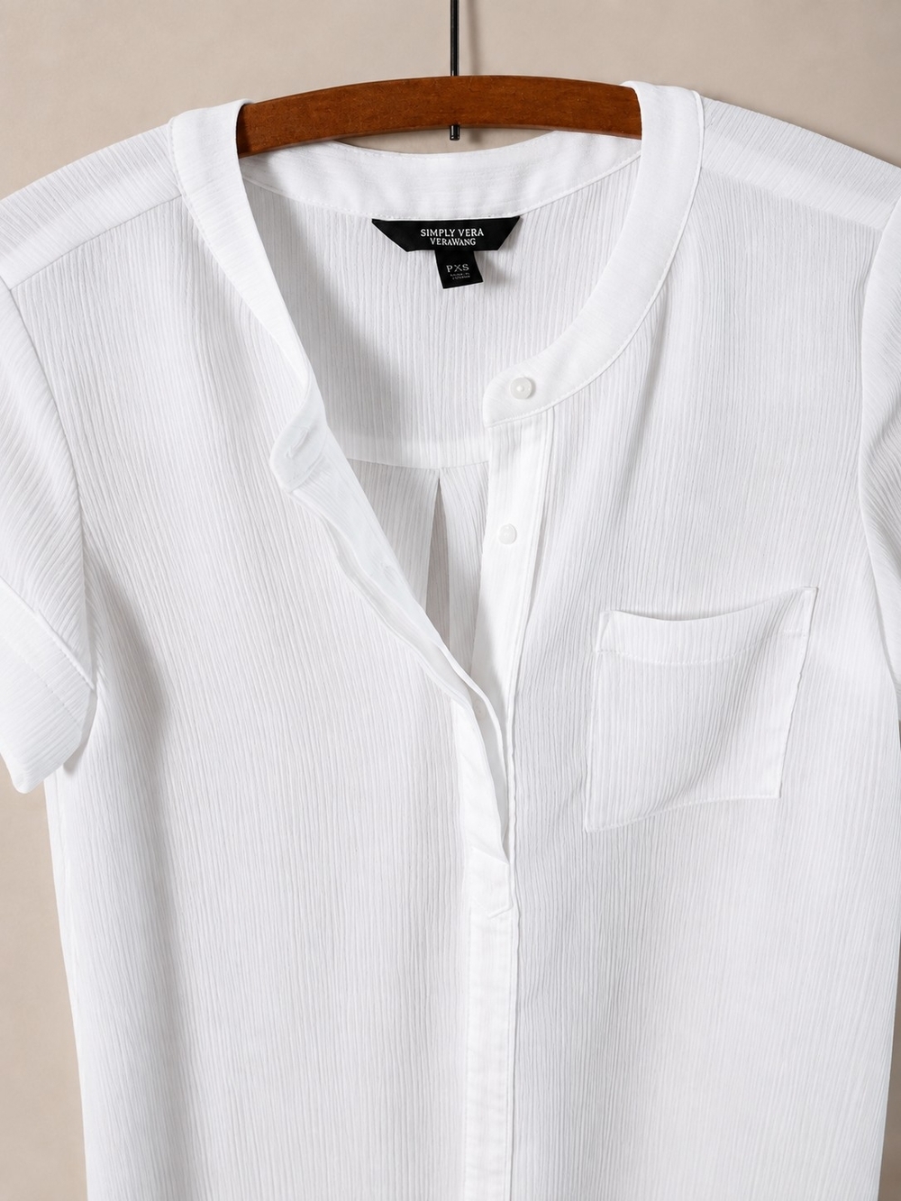 SIMPLY VERA VERA WANG PXS White Textured Short Sleeve Blouse Button Front Sheer - Picture 3 of 7